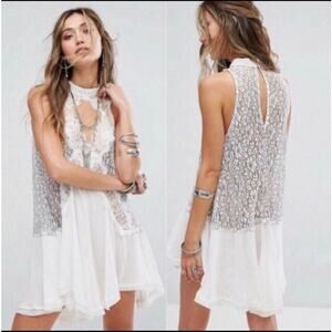 Free People women extra small white black lace Tell Tale Heart Tunic mini dress